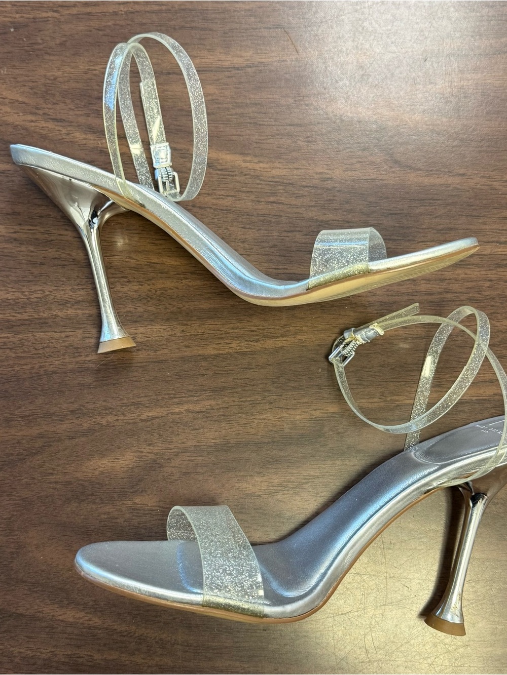Marc Fisher Silver Clear Glitter Sandal Heels - Size 9